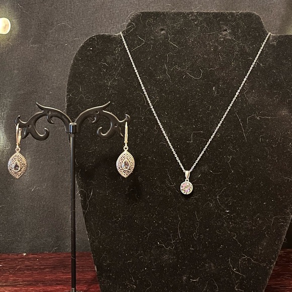 Sterling Silver & Mystic Topaz Necklace & Earring Set - Picture 2 of 11